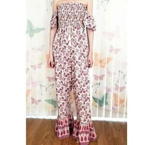 Bog collective off shoulder floral jumpsuit flare size S